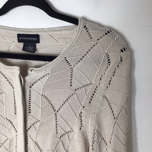 Sutton Studio cardigan sweater medium tan supima cotton - Picture 3 of 8